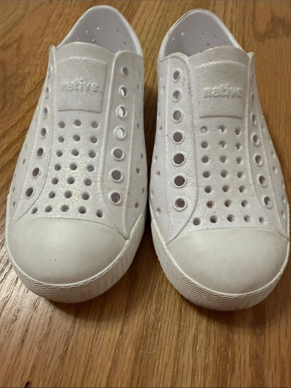 Native Kids Glitter White Slip-On Sneakers
